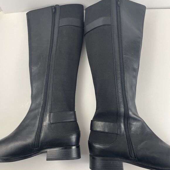 Aerosoles Black Leather Stretch Knee Boots Override Women’s Sz 9.5M - Picture 6 of 6